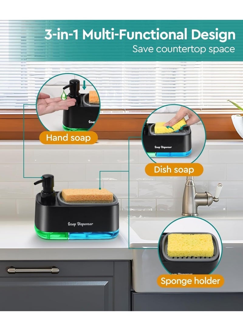 موزع صابون مدمج مع حامل إسفنجة - منظم حوض مطبخ 2 في 1، قاعدة مانعة للانزلاق، مضخة شفافة قابلة لإعادة التعبئة لسائل غسيل الأطباق أو المطهر، إسفنجة وقطعة قماش للتنظيف مجانًا - Image 4